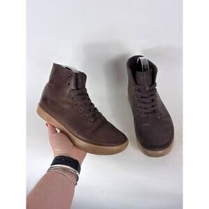 Nobull Perforated Leather High-Top Trainers Sneakers Women's 8 Brown Lace-Up